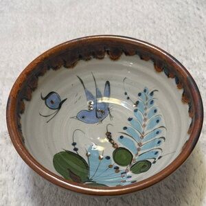 ⭐️VTG Ken Edward’s handmade stoneware large bowl. Blue bird and butterfly. EUC